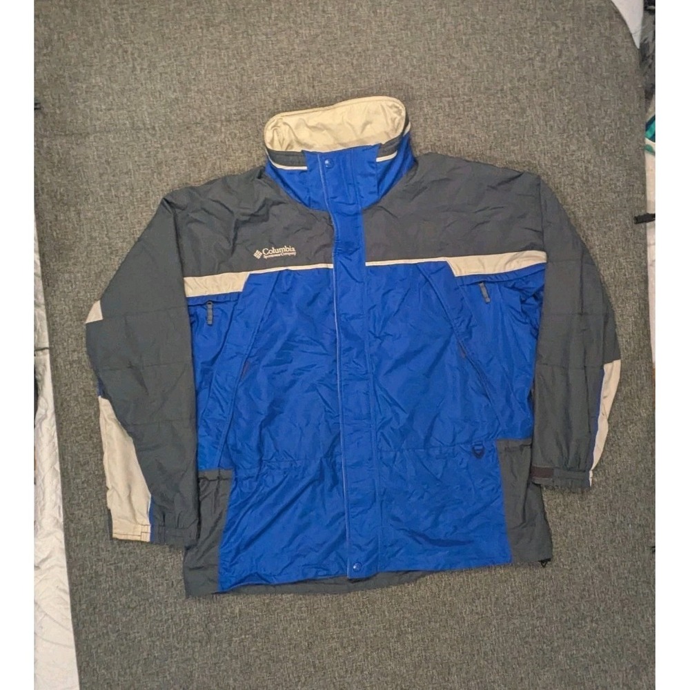 Columbia Core Interchange Rain Jacket Mens XL Blue Full Zip Winter Coat Pockets